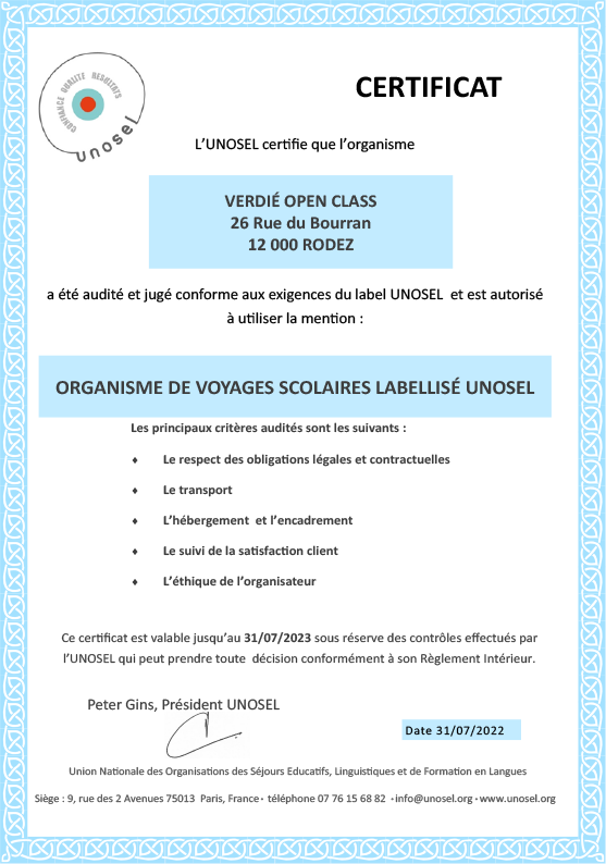 Label UNOSEL VERDIE OPEN CLASS